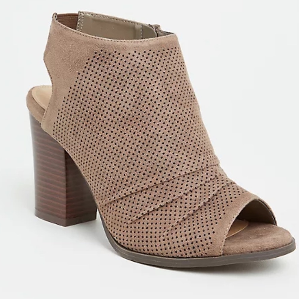 Torrid Taupe Faux Suede Perforated Slouch Heel Shootie WW 9.5- NWT